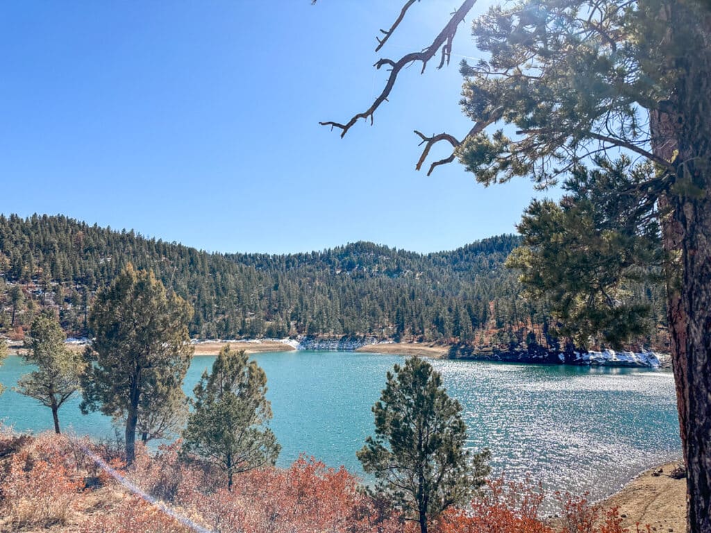 Beautiful view of Grindstone Lake, a stunning mountain lake near Alamogordo NM